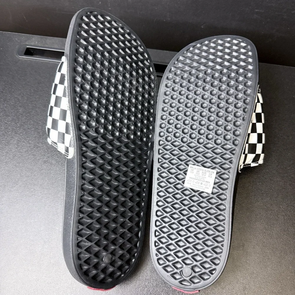 Vans Slides Flip Flops Men's Size 13 La Costa Black White Checkerboard